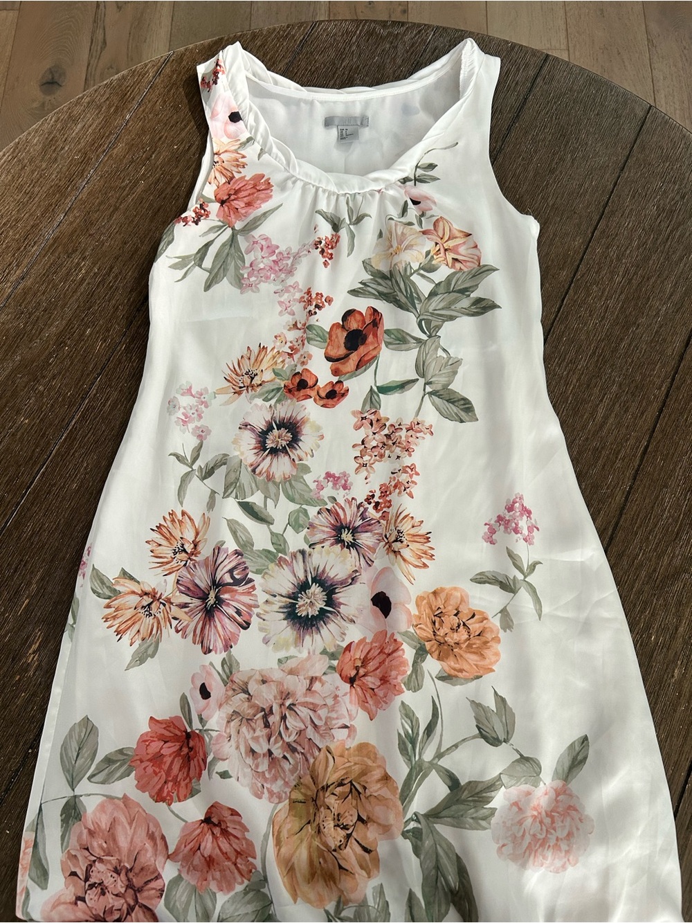 H&M White Floral Sleeveless Sundress with Pink and Peach Blooms